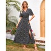 Coolmee Women Boho Floral Casual Smocked Ruffled Short Sleeve Dress Elegant V-Neck Split Maxi Dress - 4 of 4
