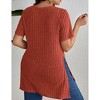 Women's Plus Size Tops Crew Neck Short Sleeve Split Hem Tee Shirt Casual Summer Ribbed Knit Blouses - 4 of 4