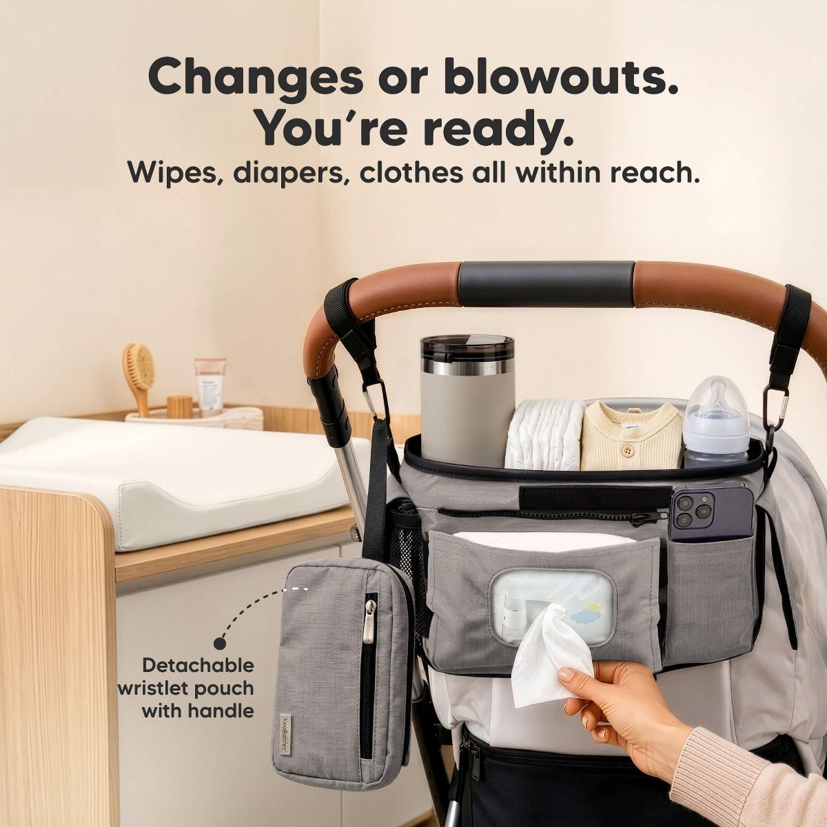 KeaBabies Stash Stroller Organizer Bag, Storage Caddy with Cup Holders, Fits Most Strollers and Wagons - thumbnail 7