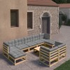 vidaXL Patio Furniture Set 10 Piece Outdoor Sectional Sofa Solid Wood Pine - Natural With Cushions - 2 of 4