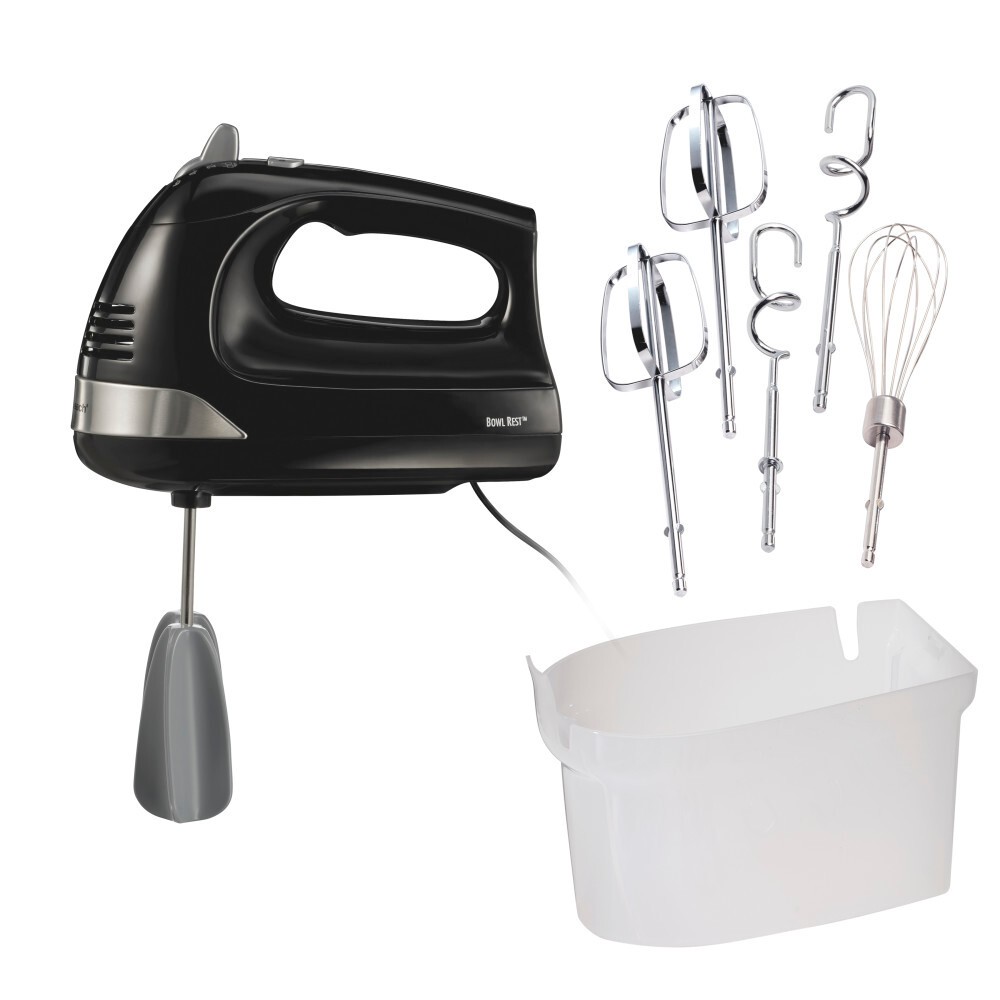 Hamilton Beach 6 Speed Hand Mixer with Easy Clean Beaters Snap-On Case 7 Attachments Black 62639C