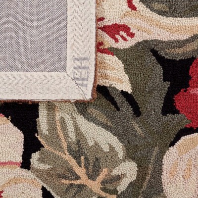 Handmade Black Floral Wool Rectangular Area Rug