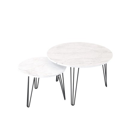 PDTEND 27.56'' Round Nesting Coffee Table Set of 2 with Wooden Tabletop and Sturdy Metal Base