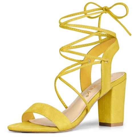 Allegra K Women's Lace Up Block High Heels Sandals Yellow 7 : Target