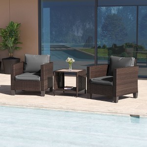 Sonkuki 3-Piece Patio Sofa Set Wicker Furniture Set Brown/Gray Rattan with Side Table - 1 of 4