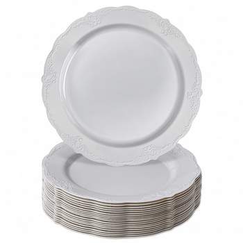 Silver Spoons Elegant Disposable Plastic Plates for Party, Heavy Duty Grey Disposable Plate Set, (10 PC) - Vintage