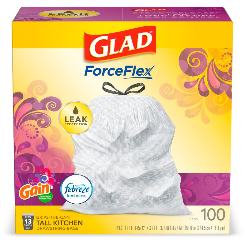 Glad ForceFlex White Trash Bags Gain Moonlight Breeze Scent with Febreze Freshness 13 Gallon - 100ct, 3 of 13