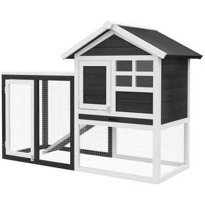 Grey Wooden Outdoor Rabbit Hutch with Enclosed Run