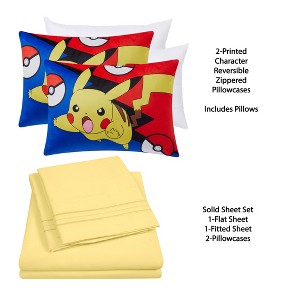 Kids' Pokemon Pikachu Pillow with Bonus Solid Sheet Set - 1 of 4