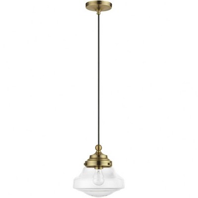 Avondale Antique Brass Mini Pendant with Clear Glass Shade