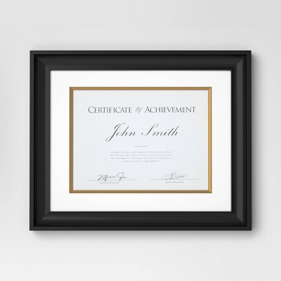 11"x14" Matted to 8.5"x11" Certificate Frame Black - Threshold™: Modern Style, Sawtooth Mount, MDF Material