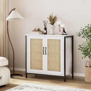COUCHETA Natural Rattan Storage Cabinet with Handwoven Doors, Sturdy Metal Frame and Shelves for Entryway, Living Room, Office(Wood color) - 1 of 4