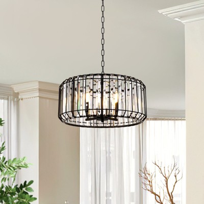 PAKOKULA Modren 4-light Black Drum Chandelier Light with Glam Crystal Shade