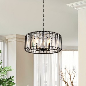 PAKOKULA Modren 4-light Black Drum Chandelier Light with Glam Crystal Shade - 1 of 4
