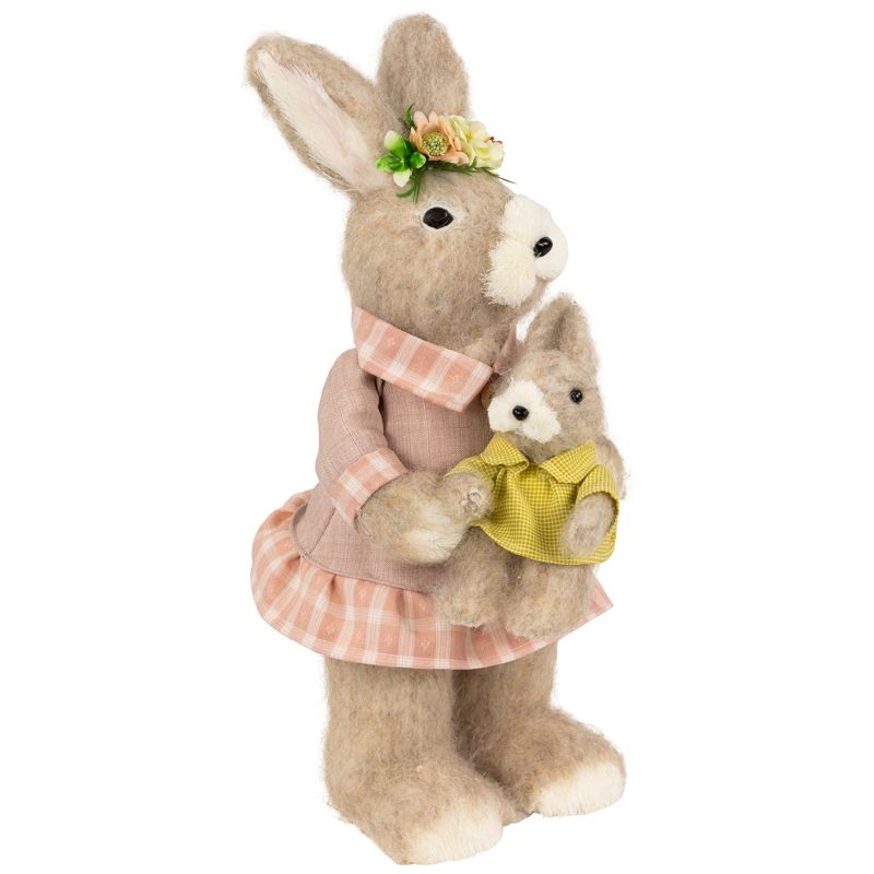 Northlight Mother Rabbit with Baby Bunny Easter Figure - 14.5" - Brown and Rose Pink, 4 of 7