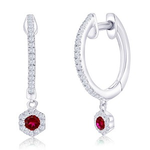 Diamonds D'Argento Sterling Silver, Lab-Grown Ruby Hexagon Charm & Natural Diamond Huggies - (64 Stones) - Red - 16+2 - 1 of 2
