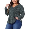 Agnes Orinda Women's Plus Size Floral Print Pleated Notch V Neck Long Sleeve Casual Blouses - 2 of 4