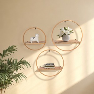 Set of 3 Rustic Wall Storage Unit - Metal & Wood Circular Floating Shelves - Decorative Wall Mounted Organizer for Home, Office, Bedroom, Living Room - 1 of 4