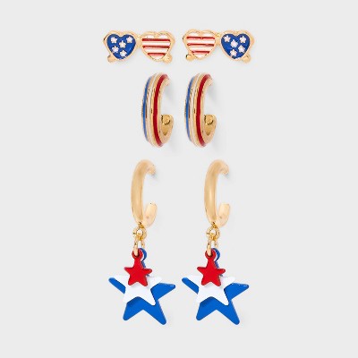 Americana Sunglasses and Star Stud and Hoop Earring Set 3pc - White/Blue/Red