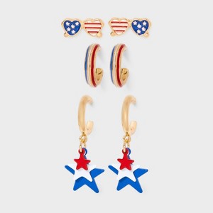 Americana Sunglasses and Star Stud and Hoop Earring Set 3pc - White/Blue/Red - 1 of 3