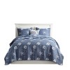 4 Piece Cotton Reversible Embroidered Quilt Set with Throw Pillow Navy King/Cal King - 4 of 4