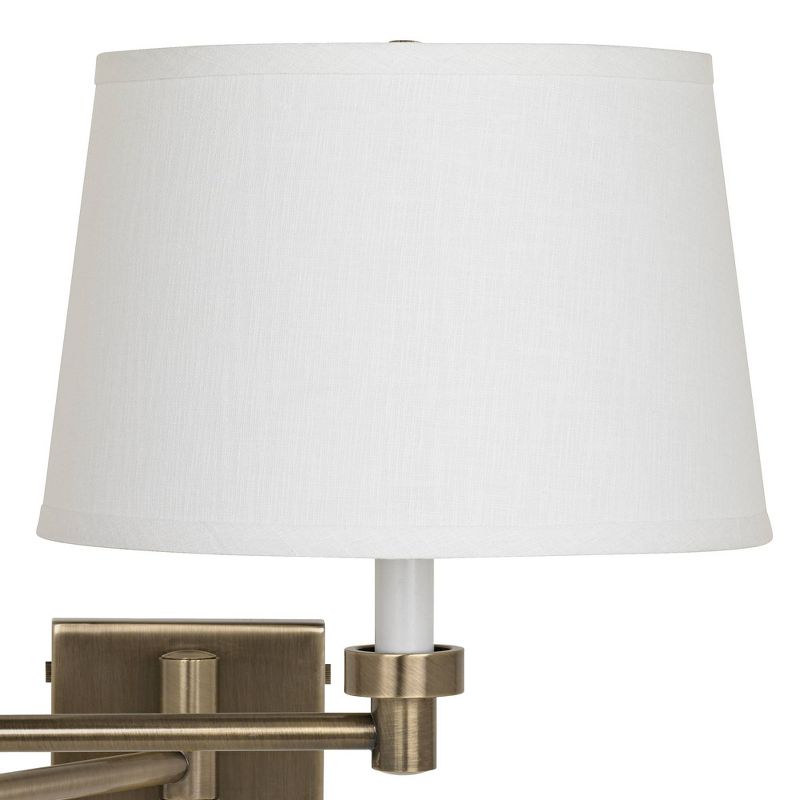 Barnes and Ivy Modern Swing Arm Wall Lamp Antique Brass Plug-In Light Fixture White Linen Drum Shade for Bedroom Bedside Reading, 2 of 5