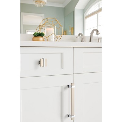 1-3/8" Satin Nickel and Polished Chrome Square Cabinet Knob