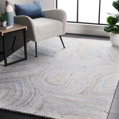 Abstract Blue and Beige Hand-Tufted Wool Area Rug