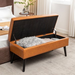 NicBex PU Leather Storage Ottoman Bench,Upholstered Storage Ottoman with Tufted Top and Wood Legs,Modern Storage Bench for Living Room,Bedroom,Brown - 1 of 4