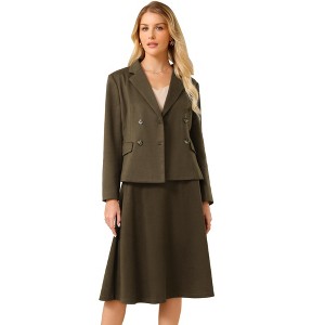 INSPIRE CHIC Women's 2025 Fall Winter Double Breasted Blazers and A-Line Skirts Suit Set 2 PCS - 1 of 4