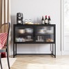 Whizmax Cabinet with Glass Doors Glass Accent Storage Cabinet with Featuring Two-Tier Storage for Entryway Living Room Bathroom Dining Room Black - 2 of 4