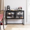 Whizmax Cabinet with Glass Doors Glass Accent Storage Cabinet with Featuring Two-Tier Storage for Entryway Living Room Bathroom Dining Room Black - image 2 of 4