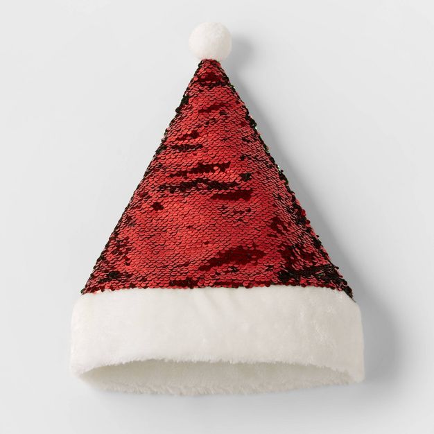 Reversible Sequin Santa Christmas Hat Red/Green - Wondershop&#8482;, 1 of 5