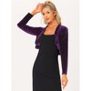 INSPIRE CHIC Women's Cocktail Party Open Front Long Sleeve Cropped Velvet Shrug Cardigan - 3 of 4