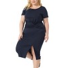 Agnes Orinda Women's Plus Size Crew Neck Side Split Tie Knot Front Short Sleeve Casual Midi Bodycon Dresses - 2 of 4