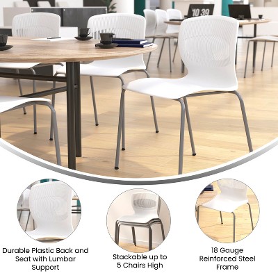 White Armless Metal Stacking Reception Chairs, Set of 5