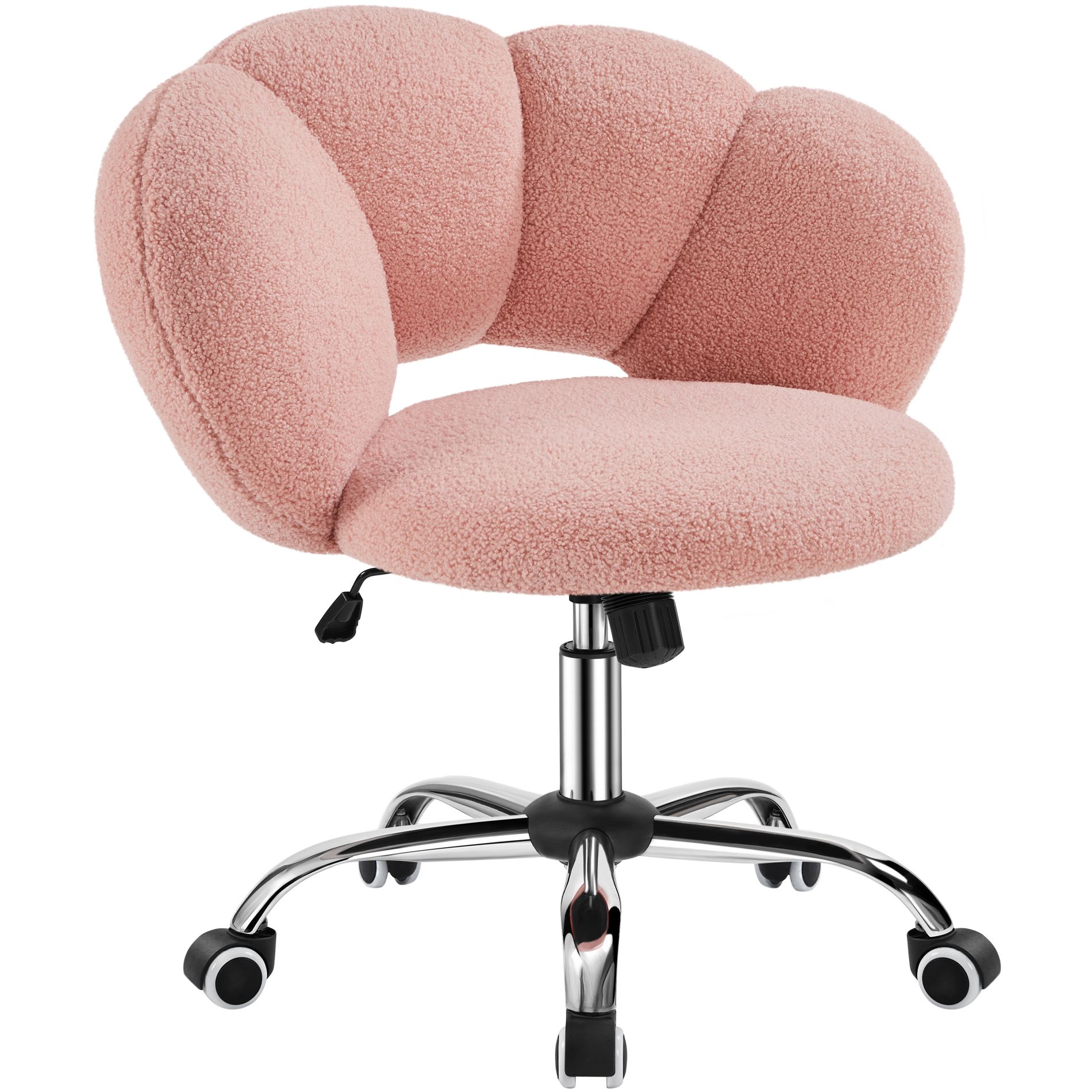 Yaheetech Boucle Upholstered Rolling Makeup Vanity Chair, Pink