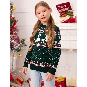 Christmas Sweater Long Sleeve Crew Neck Knitted Pullover Reindeer for Kids - 1 of 4
