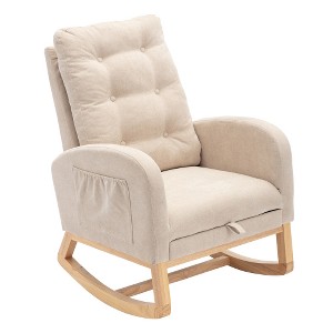 TIRAMISUBEST Accent Rocking Chair with Footrest, High Backrest & Rubber Wood Rocking Legs for Living Room & Bedroom - 1 of 4