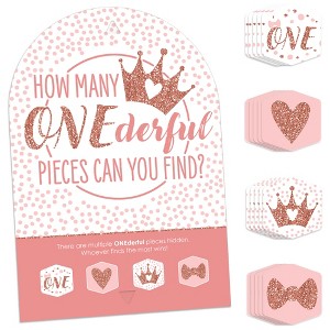 Big Dot of Happiness 1st Birthday Little Miss Onederful - Girl First Birthday Party Scavenger Hunt - 1 Stand and 48 Game Pieces - Hide and Find Game - 1 of 4