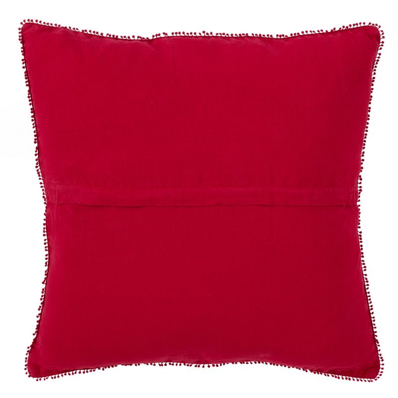 Saro Lifestyle Pom Pom Linen Down-Filled Throw Pillow, Red, 20" x 20", 2 of 3