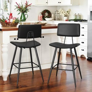Dyonery Counter Height Bar Stools Set of 2,25.6" H Barrel Upholestered Faux Leather Barstools with Back and Metal Frame for Kitchen Island,Rustic Grey - 1 of 4