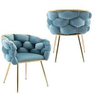 Modern Velvet Upholstered Accent Chairs with Gold Metal Legs, Turquoise Set of 2 Leisure Vanity Chairs for Bedroom - 1 of 4