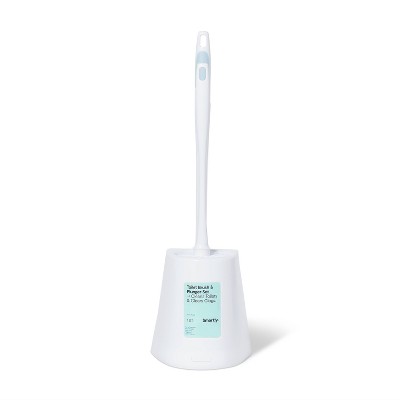 Toilet Brush and Plunger Set with Caddy Stand for Cleaning - white