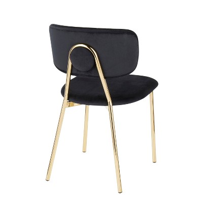 Black Velvet Upholstered Side Chair with Gold Metal Legs - Set of 2