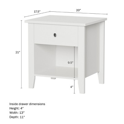 White Wood Rectangular End Table with Drawer and Shelf