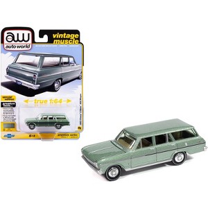 1963 Chevrolet II Nova 400 Wagon Laurel Green Metallic "Vintage Muscle" Series 1/64 Diecast Model Car by Auto World - 1 of 4