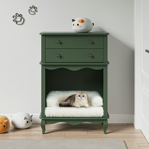 Bencmate Pet Storage Cabinet , 2 Drawers and Semi-Open Space, Hidden Cat Litter Box,Green, (27.5"*15.7"*39.7") - 1 of 2