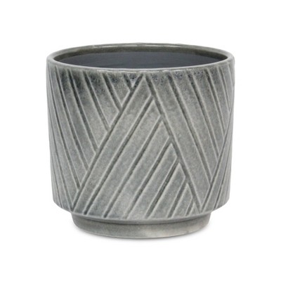 Cheung's Parlora Crossed Diagonal Pattern Straight Side Ceramic Pot - Large - Gray