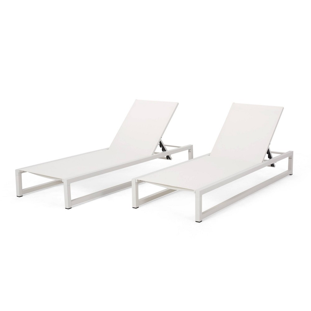 Modesta 2pc Patio Aluminum Chaise Lounges with Mesh Seating - White - Christopher Knight Home